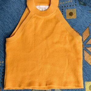 Zara Orange Ribbed Knit Sleeveless crop top